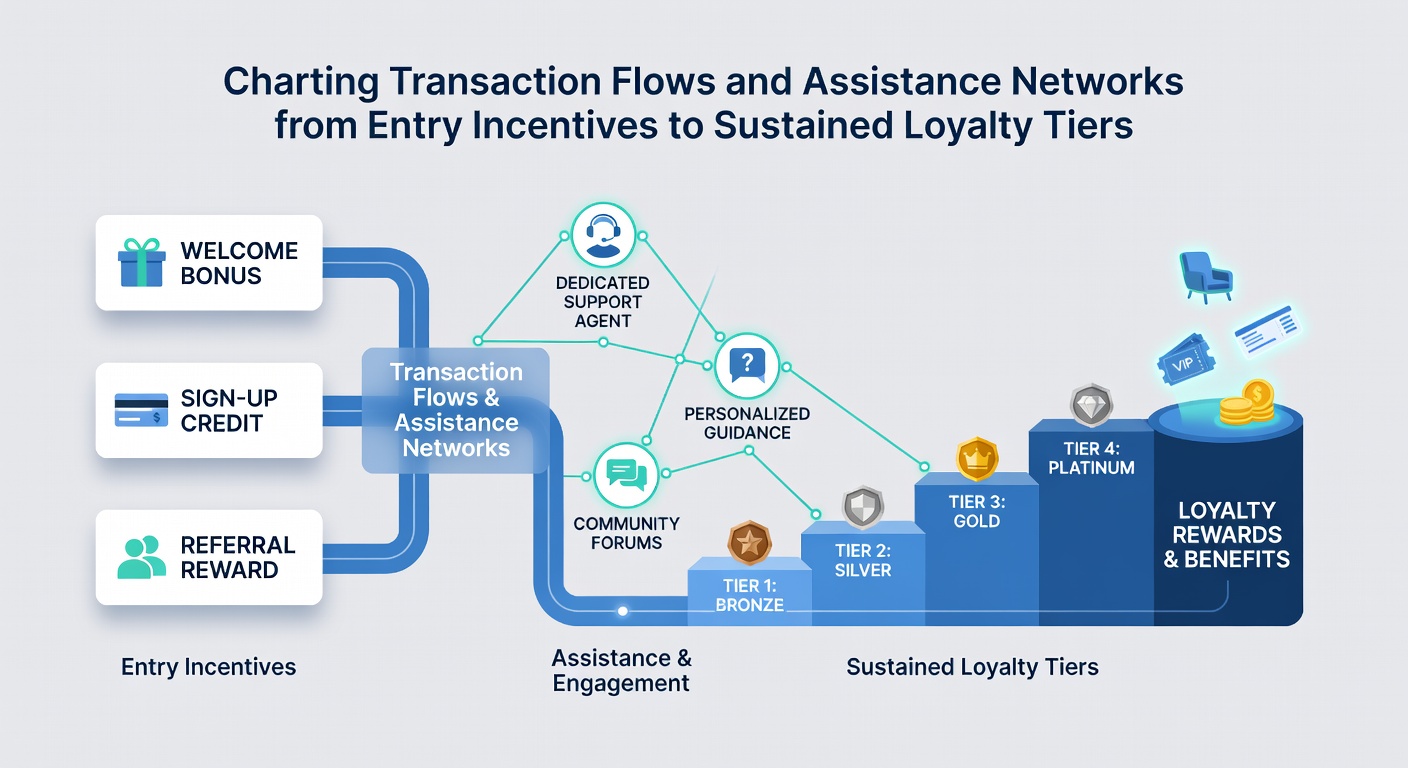 Illustration von Support-Netzwerken und Loyalty-Tiers in mobilen Casino-Umgebungen mit Fokus auf Transaktionspfade