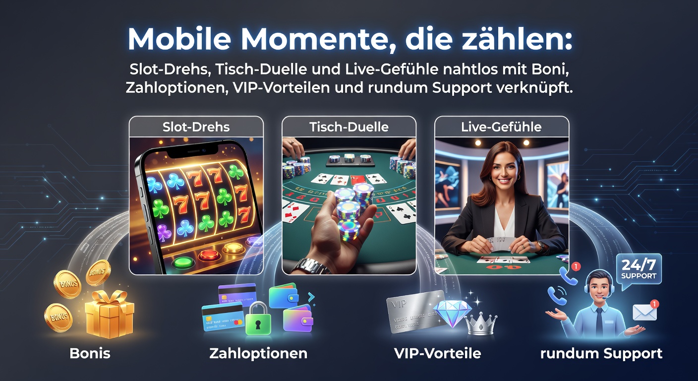 Smartphone mit laufendem Slot-Spiel und Live-Dealer im Hintergrund, symbolisiert nahtlose mobile Casino-Integration