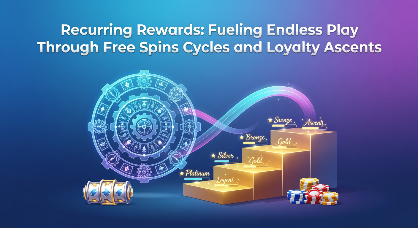 Grafik zeigt zyklische Free Spins und steigende Loyalty-Stufen in einem Online-Casino-Interface, das endlosen Play symbolisiert